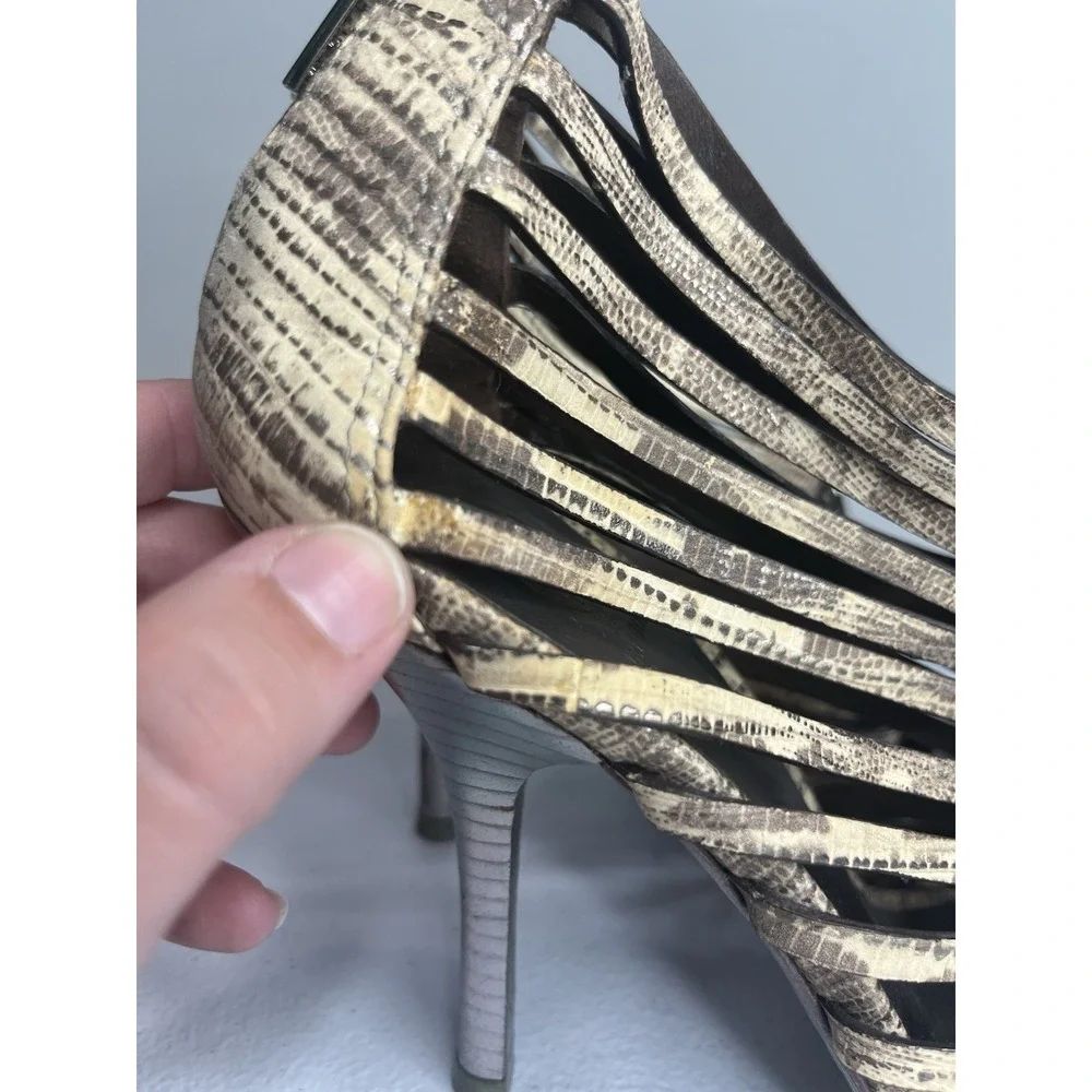 Tory Burch Cuba‎ Caged Strappy Snake Print Leather Stiletto Heels Sz 9 M